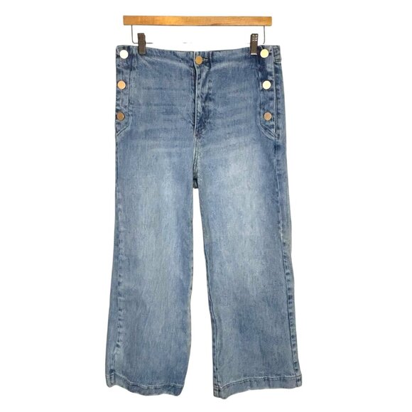 OAT Medium Wash High Rise Sailor Wide Leg Cropped Jeans 29 - Picture 1 of 9